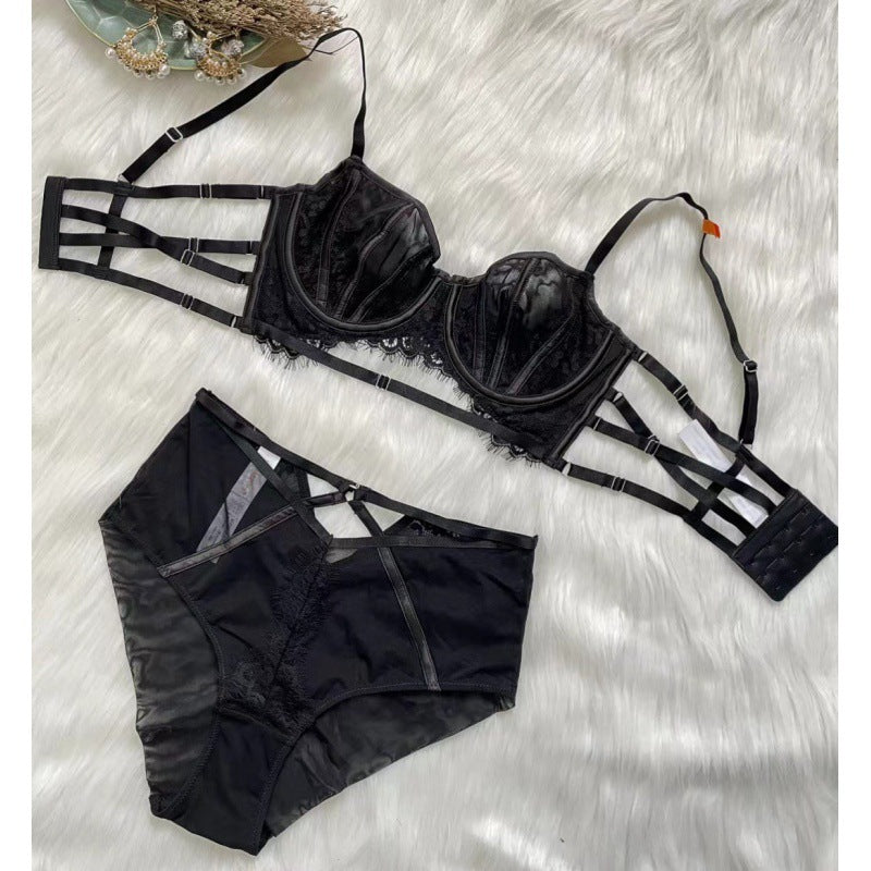 Sexy Underwire Gathered Lace Lace Up Bra & Panty Sets [BRPY0100]