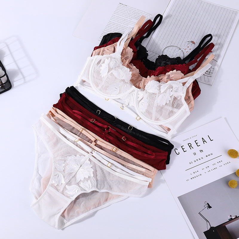 Sexy Underwire Gathered Lace Embroidery Bra & Panty Sets [BRPY0102]