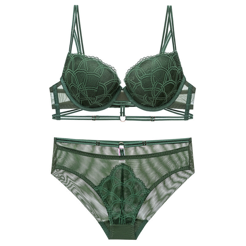 Sexy Soft Wire Gathered Lace Embroidery Bra & Panty Sets [BRPY0105]