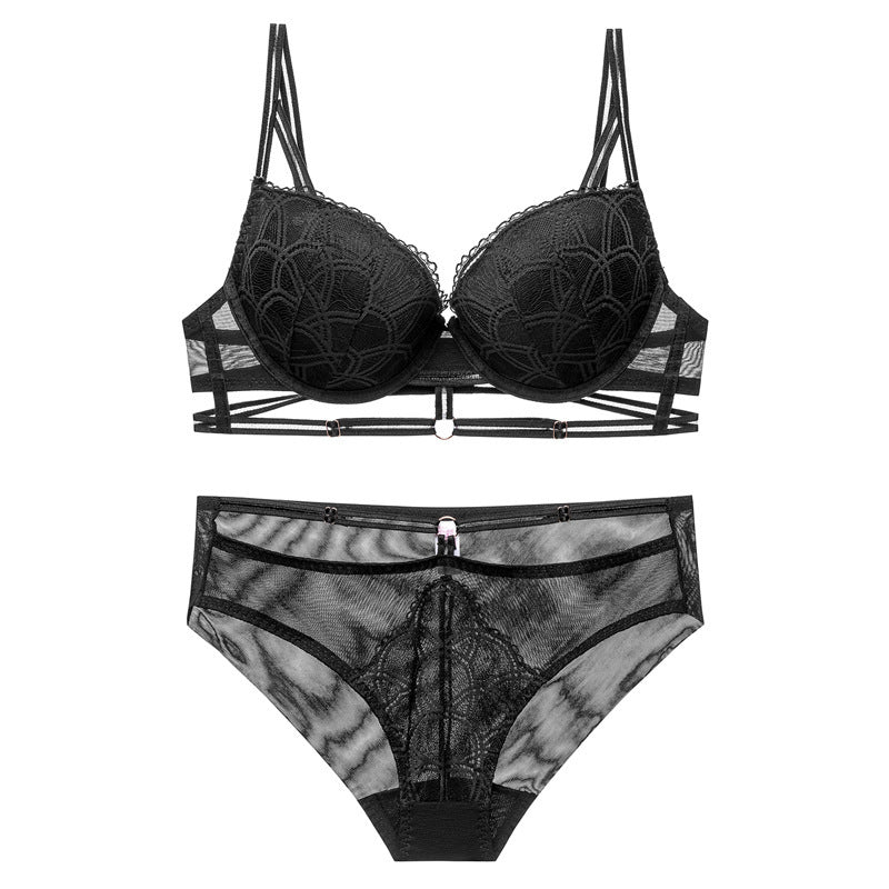 Sexy Soft Wire Gathered Lace Embroidery Bra & Panty Sets [BRPY0105]