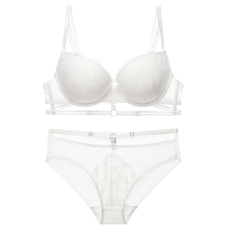 Sexy Soft Wire Gathered Lace Embroidery Bra & Panty Sets [BRPY0105]