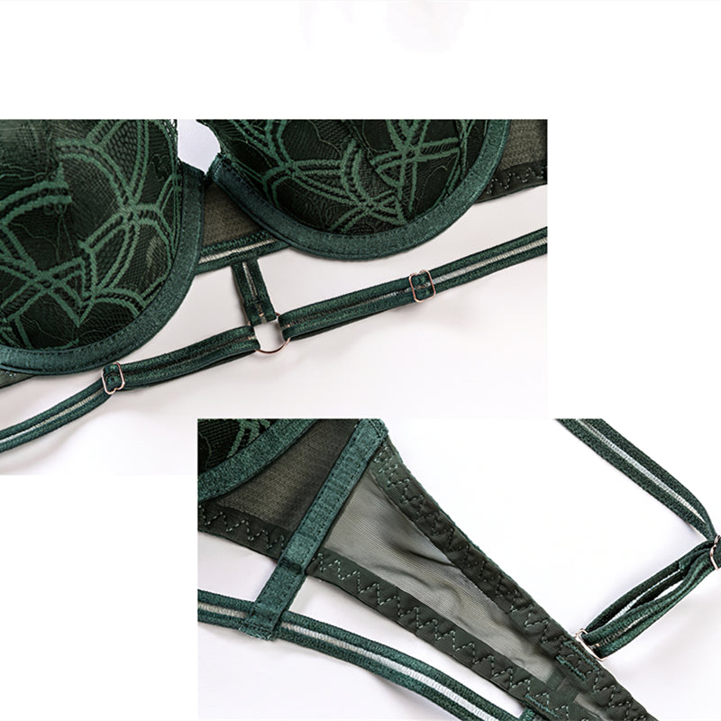 Sexy Soft Wire Gathered Lace Embroidery Bra & Panty Sets [BRPY0105]